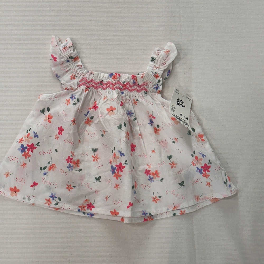 Baby B'gosh‎ White Floral Smocked Ruffle Tank Top 0-3 Months BNWT